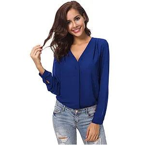 Women’s V-Neck Ruffled Shoulder Business Causal Chiffon Blouse