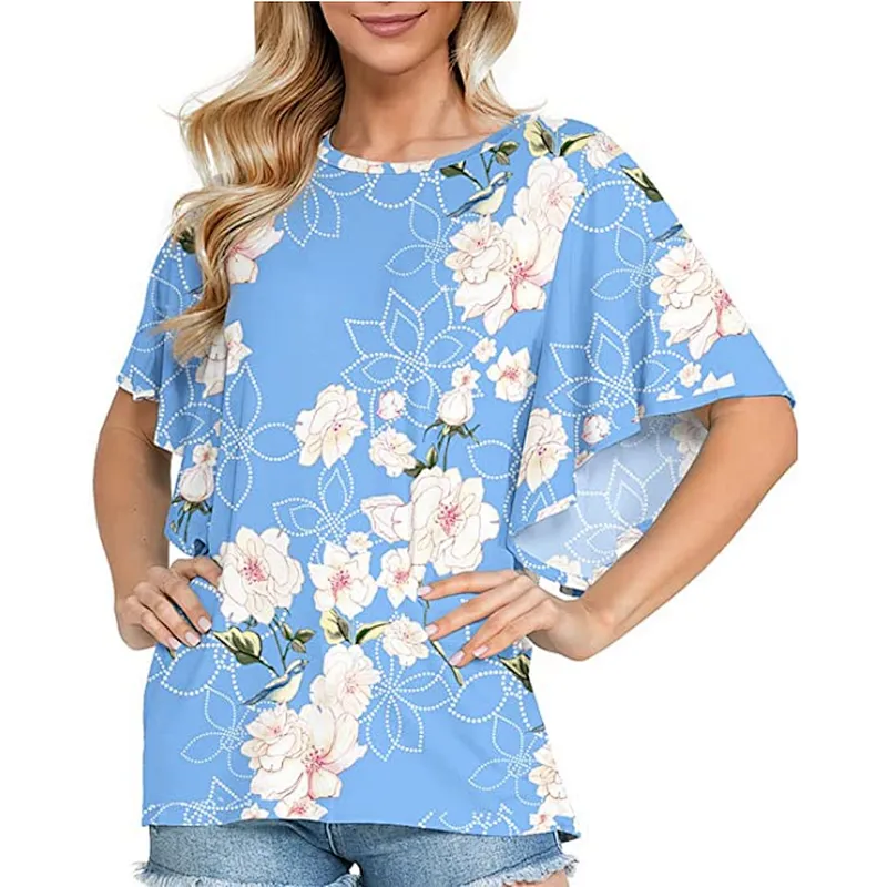Women Summer Casual Short Sleeves Blouse Ruffle Short Sleeve T Shirt