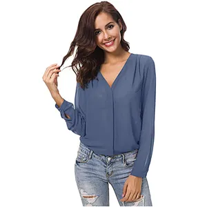 Women’s V-Neck Ruffled Shoulder Business Causal Chiffon Blouse