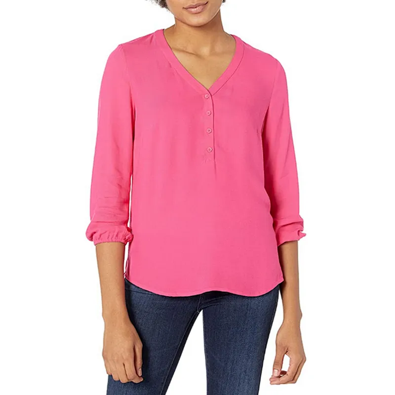 V-neck Button Printing Blouses Loose Summer Shirts