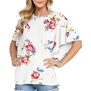 Women Summer Casual Short Sleeves Blouse Ruffle Short Sleeve T Shirt