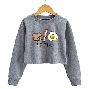 Girls Long Sleeve Sweatshirts Printing Pattern Short Length Sweatshirt