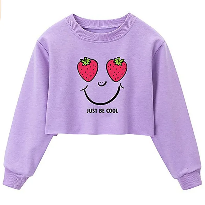 Girls Long Sleeve Sweatshirts Printing Pattern Short Length Sweatshirt