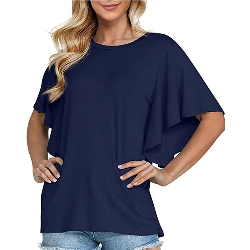Women Summer Casual Short Sleeves Blouse Ruffle Short Sleeve T Shirt