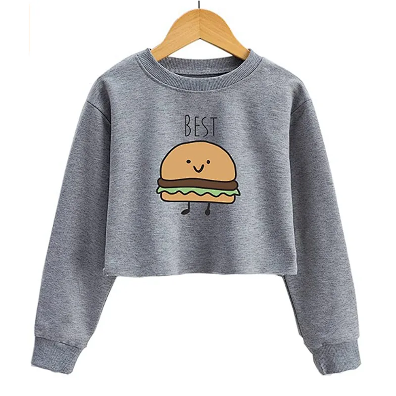 Girls Long Sleeve Sweatshirts Printing Pattern Short Length Sweatshirt