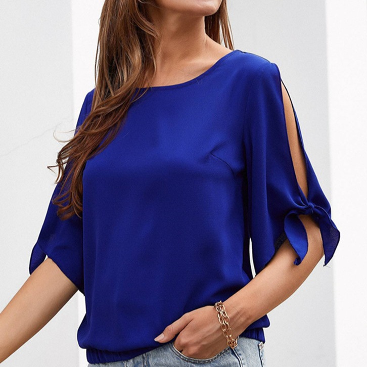 Summer new round neck loose pullover chiffon T-shirt