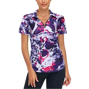 Women's Short Sleeve Zip Pullover Rich Color Sport T-Shirt