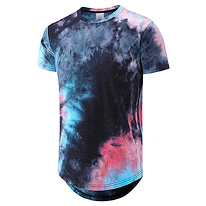 100% Cotton Round Hemline Tie Dye T Shirt for Men