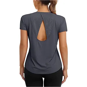 Women Fitted Mesh Cutout Back Running Yoga T-Shirts