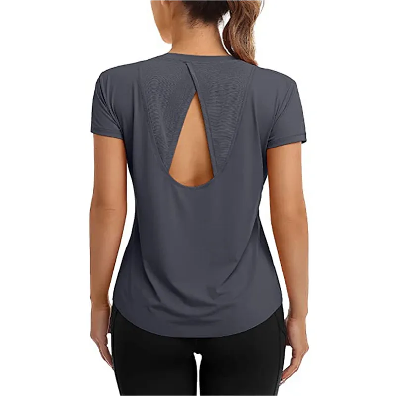 Women Fitted Mesh Cutout Back Running Yoga T-Shirts