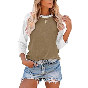 Women's Casual T-Shirts 3/4 Sleeve Color Block Shirts