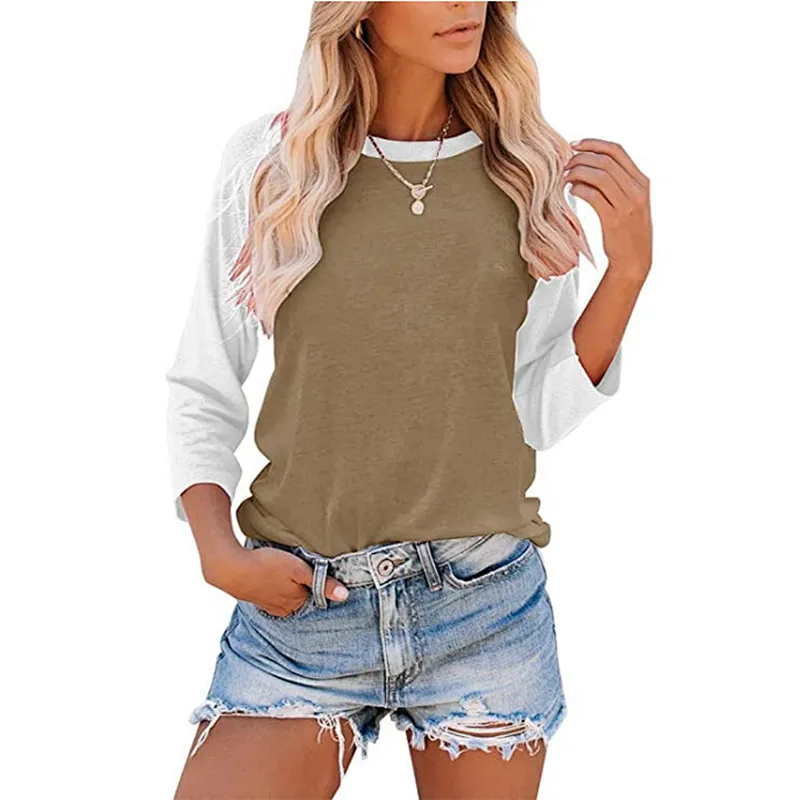Women's Casual T-Shirts 3/4 Sleeve Color Block Shirts