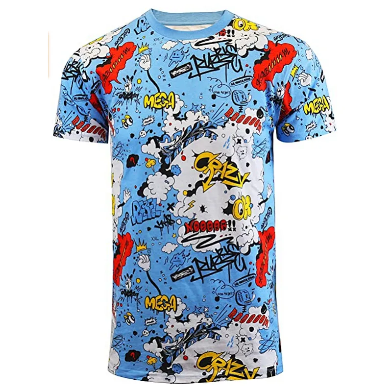 Men’s Fashion Graffiti Print T-Shirt Funny Summer T-Shirt
