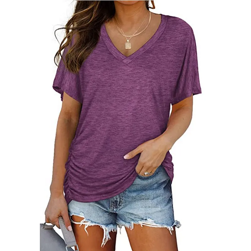 V Neck Women’s Short Sleeve Tops Loose Fit T-Shirts