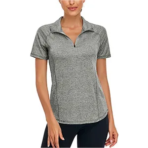 Women's Short Sleeve Zip Pullover Rich Color Sport T-Shirt