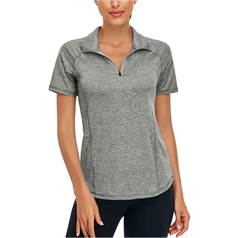 Women's Short Sleeve Zip Pullover Rich Color Sport T-Shirt