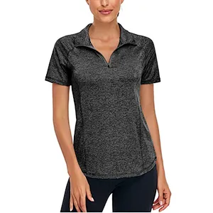 Women's Short Sleeve Zip Pullover Rich Color Sport T-Shirt