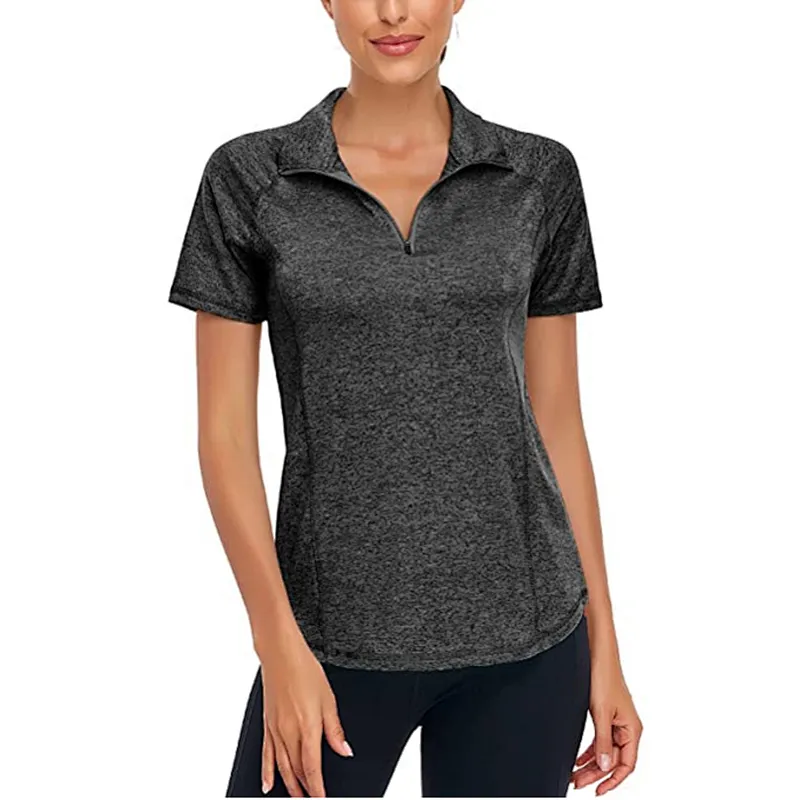 Women's Short Sleeve Zip Pullover Rich Color Sport T-Shirt