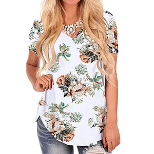 Women's Short Sleeve Loose Casual V-Neck Floral T-Shirt Tops