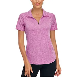 Women's Short Sleeve Zip Pullover Rich Color Sport T-Shirt