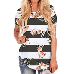 Women's Short Sleeve Loose Casual V-Neck Floral T-Shirt Tops