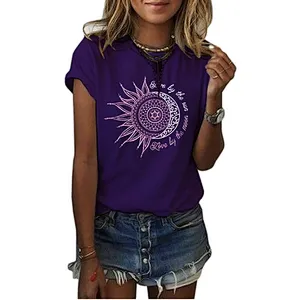 Women Printing Sun and Moon Pattern T-shirt Summer T-shirt