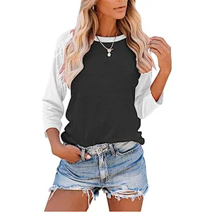 Women's Casual T-Shirts 3/4 Sleeve Color Block Shirts