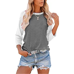 Women's Casual T-Shirts 3/4 Sleeve Color Block Shirts