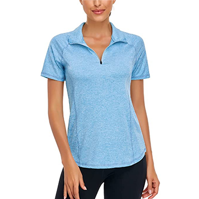 Women's Short Sleeve Zip Pullover Rich Color Sport T-Shirt