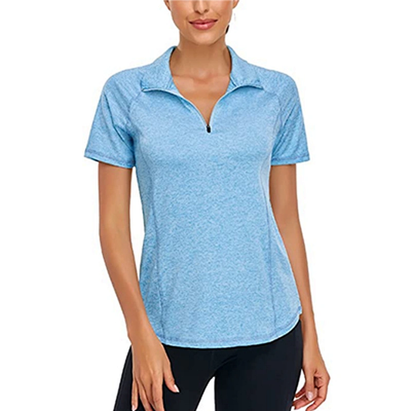 Women's Short Sleeve Zip Pullover Rich Color Sport T-Shirt