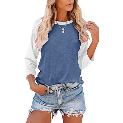 Women's Casual T-Shirts 3/4 Sleeve Color Block Shirts