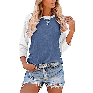 Women's Casual T-Shirts 3/4 Sleeve Color Block Shirts