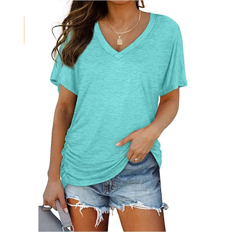 V Neck Women’s Short Sleeve Tops Loose Fit T-Shirts