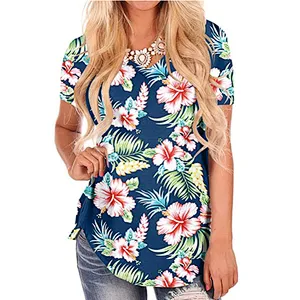 Women's Short Sleeve Loose Casual V-Neck Floral T-Shirt Tops