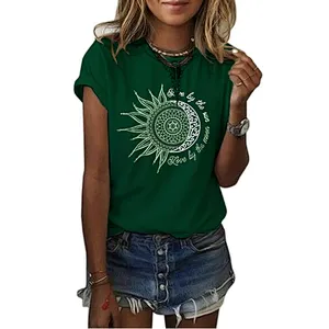 Women Printing Sun and Moon Pattern T-shirt Summer T-shirt
