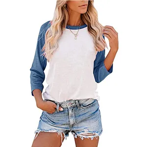 Women's Casual T-Shirts 3/4 Sleeve Color Block Shirts