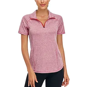 Women's Short Sleeve Zip Pullover Rich Color Sport T-Shirt