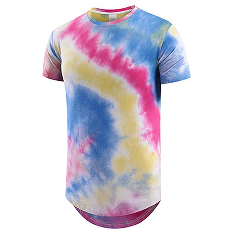 100% Cotton Round Hemline Tie Dye T Shirt for Men