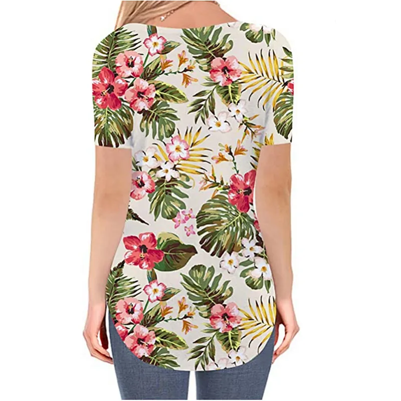 Women's Short Sleeve Loose Casual V-Neck Floral T-Shirt Tops