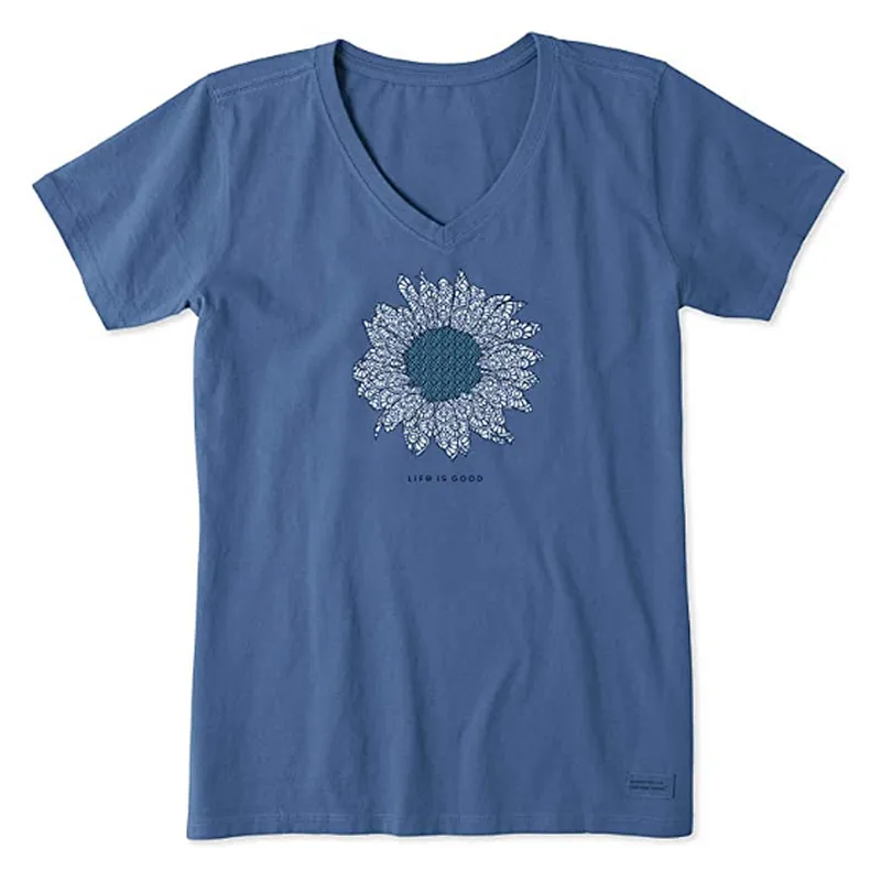 Printing Flower Pattern T-Shirt V-neck Summer Loose T-Shirt