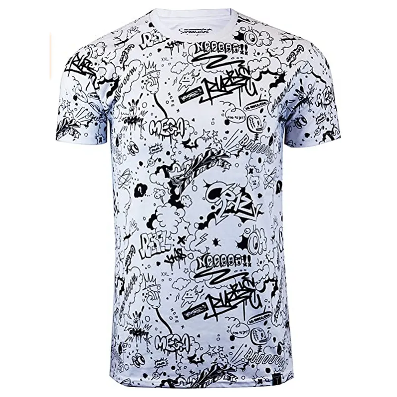 Men’s Fashion Graffiti Print T-Shirt Funny Summer T-Shirt