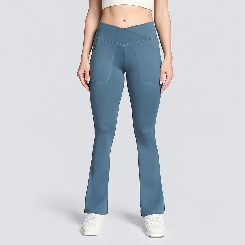 Women's cross waist wide leg pants high waist fitness sports yoga pants