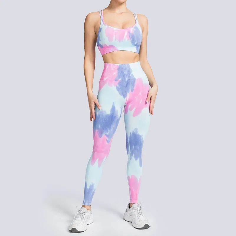 Seamless Knit Tie Dye Yoga Suit Amazon Sportswear Wholesale