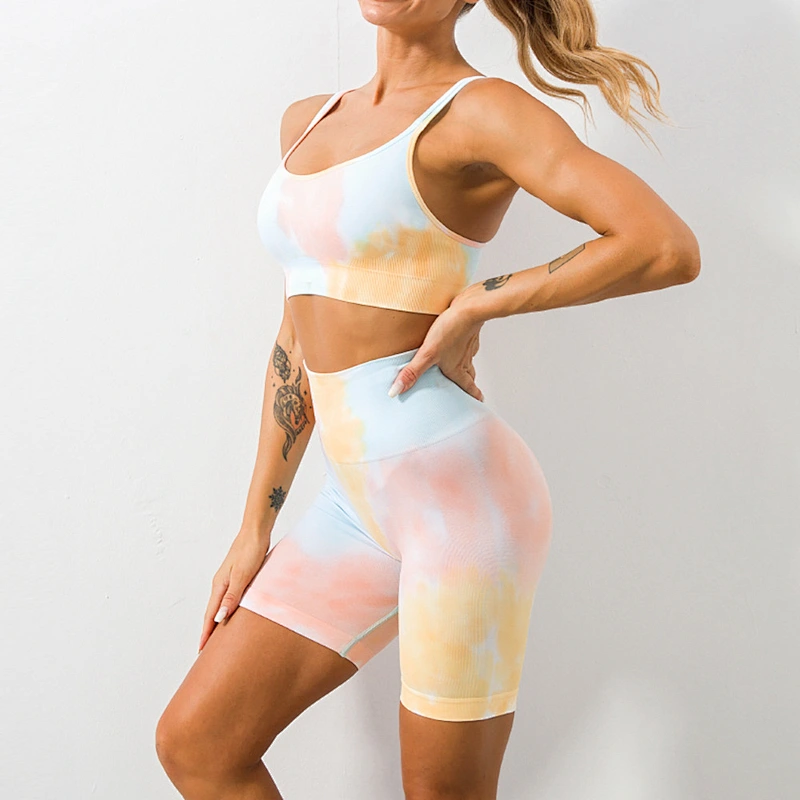 Seamless Knit Tie Dye Yoga Suit Amazon Sportswear Wholesale