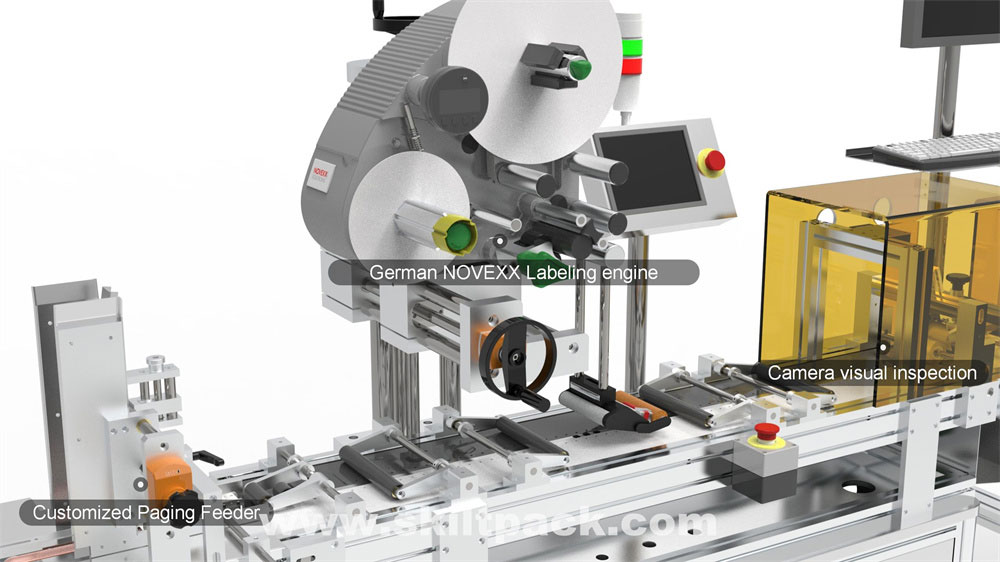 unformed box labeling machine l small box label applicator l SKILT Machinery 
