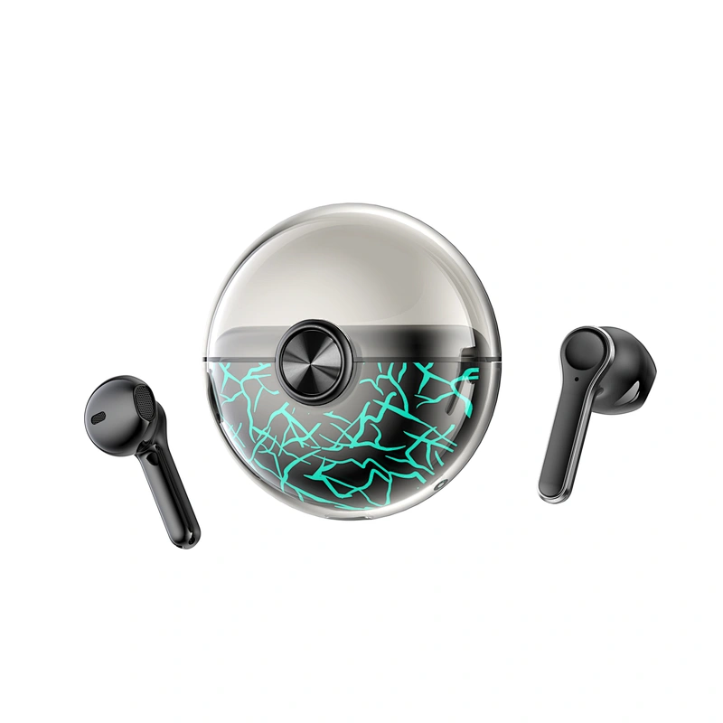 Cracked colorful lighting TWS earphone with charging case