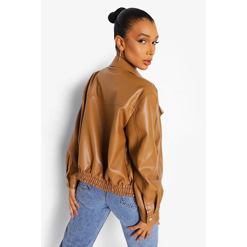 tan brown faux leather biker jacket