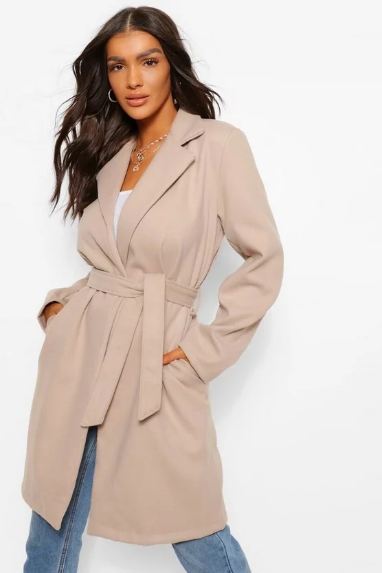 Belted Wool Look Coat