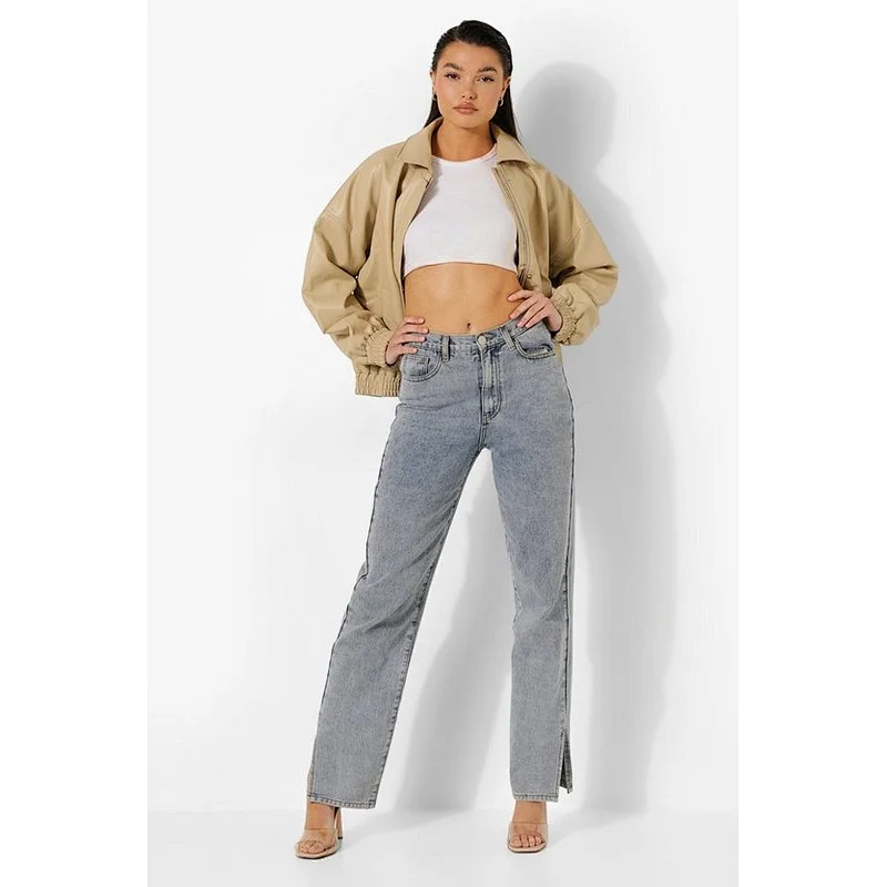 stone beige oversized faux leather bomber jacket