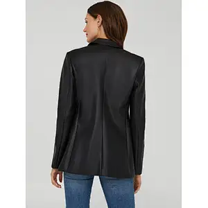 Faux-Leather Mid-Length Blazer